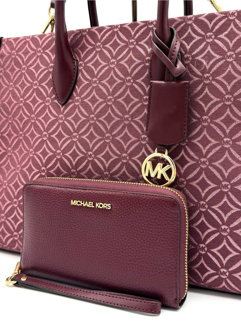 Michael Kors Medium Mirella Tote Bag & Matching Phone Case Wallet - Ox Blood - Picture 3 of 13